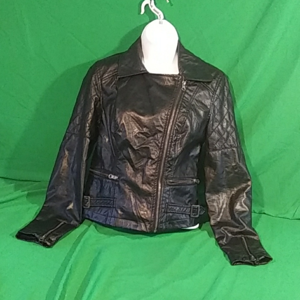 Red snap small faux leather moto jacket